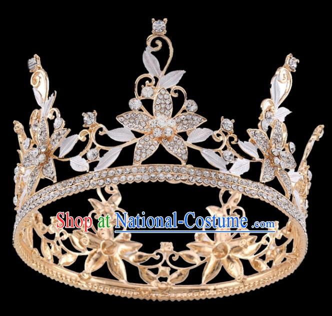 Handmade Top Grade Baroque Crystal Flowers Royal Crown Bride Retro Wedding Hair Accessories for Women