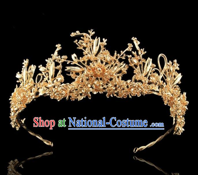 Top Grade Retro Golden Flowers Royal Crown Baroque Queen Wedding Bride Hair Accessories for Women