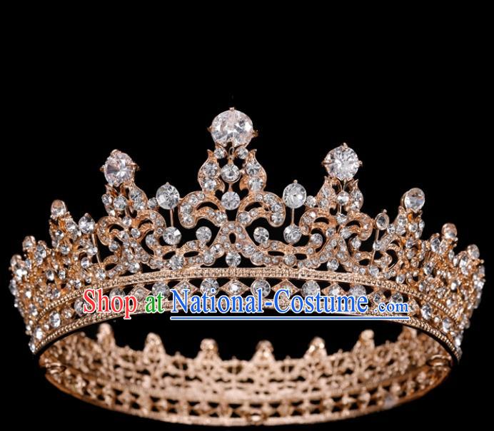 Top Grade Retro Golden Round Royal Crown Baroque Queen Wedding Bride Hair Accessories for Women