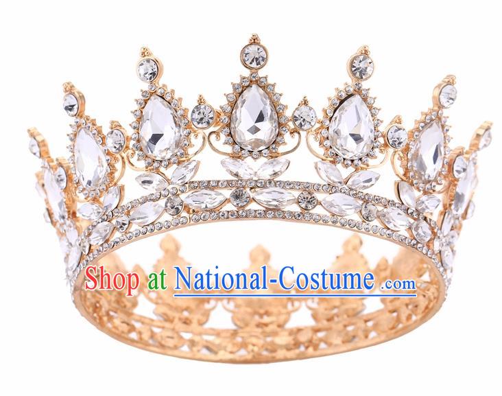 Top Grade Queen Retro Rhinestone Golden Royal Crown Baroque Wedding Bride Hair Accessories for Women