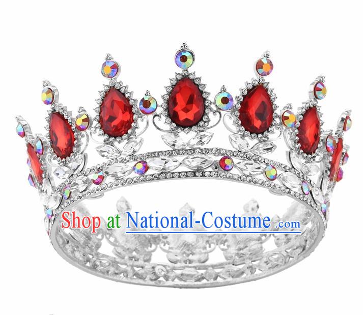 Top Grade Queen Retro Red Rhinestone Royal Crown Baroque Wedding Bride Hair Accessories for Women