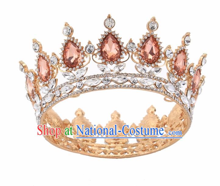 Top Grade Queen Retro Champagne Rhinestone Golden Royal Crown Baroque Wedding Bride Hair Accessories for Women