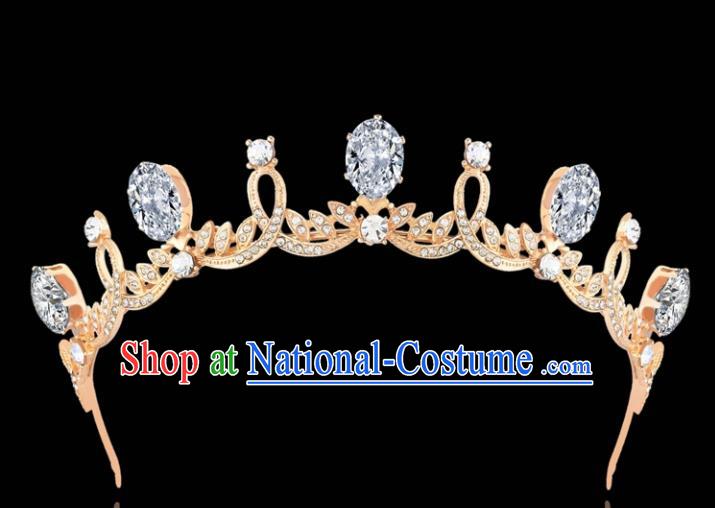 Top Grade Retro Princess Rhinestone Royal Crown Golden Hair Clasp Baroque Wedding Bride Hair Accessories for Women