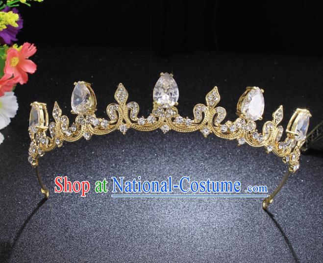 Top Grade Princess Rhinestone Royal Crown Retro Golden Hair Clasp Baroque Wedding Bride Hair Accessories for Women