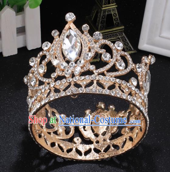 Top Grade Princess Rhinestone Round Golden Royal Crown Retro Baroque Wedding Bride Hair Accessories for Women