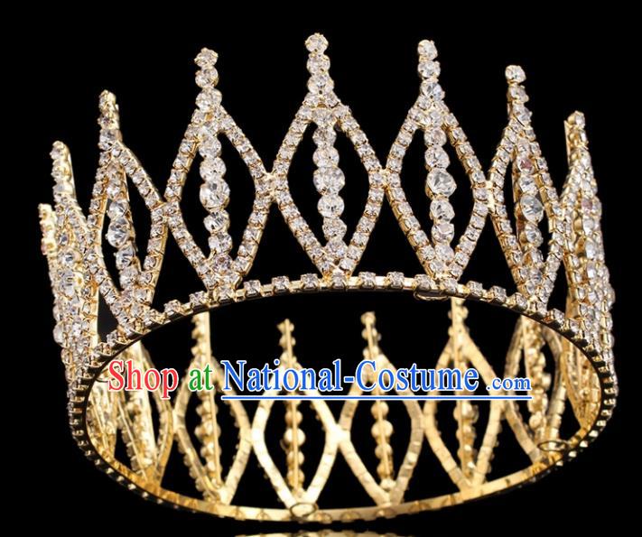 Top Grade Princess Round Golden Royal Crown Retro Baroque Wedding Bride Hair Accessories for Women