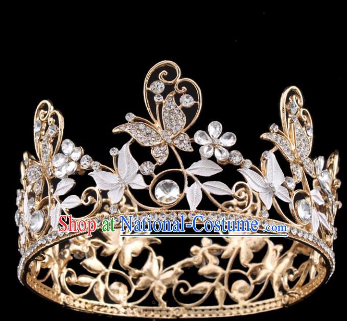 Top Grade Queen Butterfly Golden Royal Crown Retro Baroque Wedding Bride Hair Accessories for Women