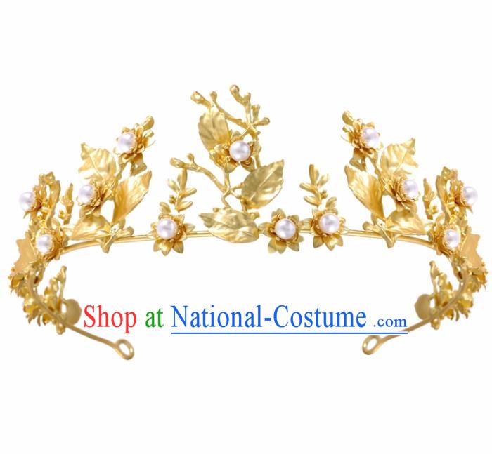 Top Grade Baroque Style Golden Leaf Royal Crown Bride Retro Wedding Hair Accessories for Women