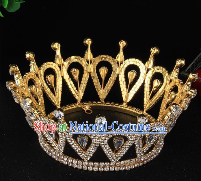 Handmade Top Grade Baroque Golden Crystal Royal Crown Bride Retro Wedding Hair Accessories for Women