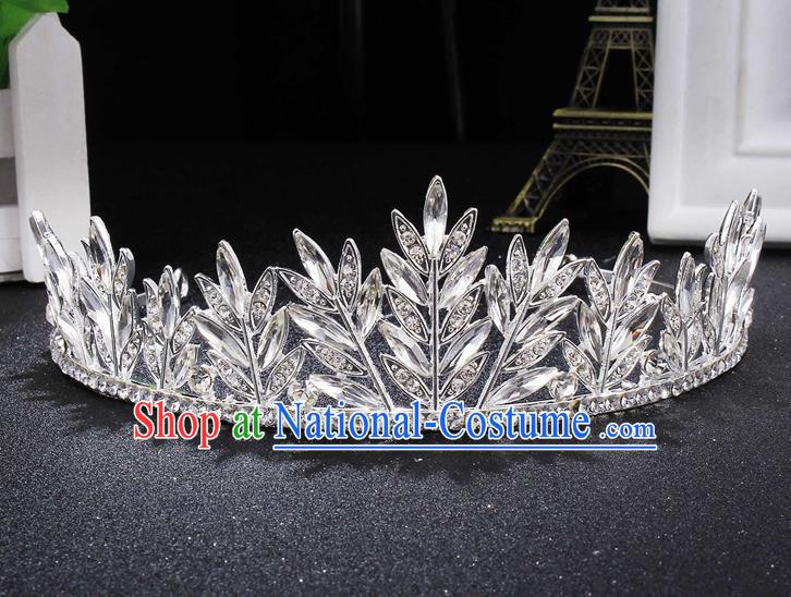 Handmade Top Grade Wedding Crystal Leaf Royal Crown Baroque Princess Retro Hair Accessories for Women