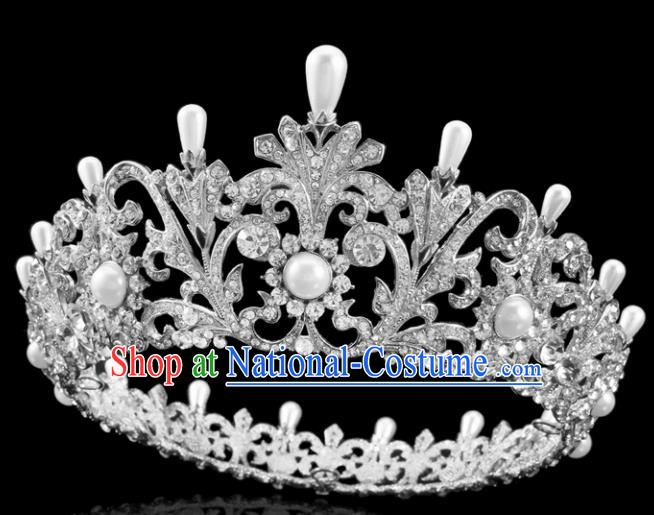 Top Grade Handmade Wedding Crystal Pearls Royal Crown Baroque Retro Hair Accessories for Women