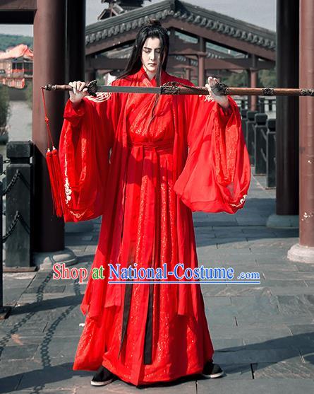 Traditional Chinese Han Dynasty Nobility Childe Wedding Costumes Ancient Swordsman Embroidered Clothing for Men