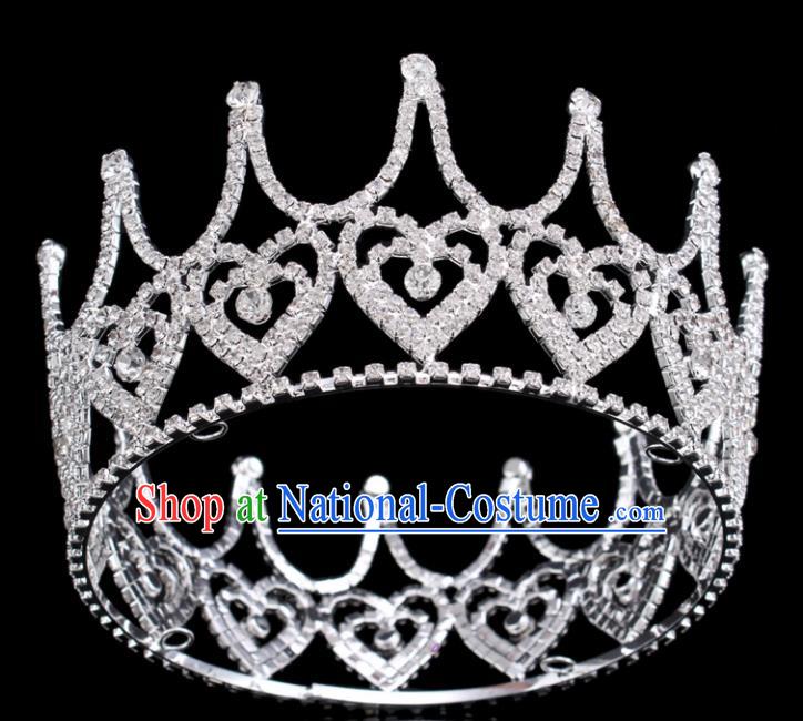 Top Grade Queen Heart-shaped Royal Crown Retro Baroque Wedding Bride Crystal Hair Accessories for Women