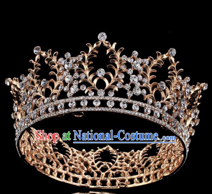 Top Grade Queen Court Crystal Royal Crown Retro Baroque Wedding Bride Hair Accessories for Women