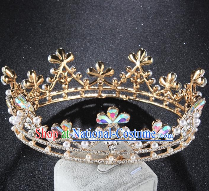 Top Grade Baroque Queen Crystal Golden Royal Crown Retro Wedding Bride Hair Accessories for Women