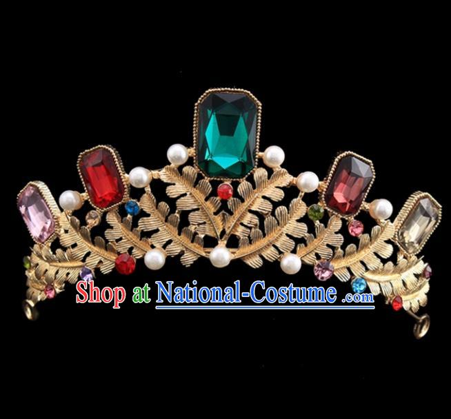 Handmade Bride Wedding Colorful Crystal Pearls Hair Jewelry Accessories Baroque Royal Crown for Women