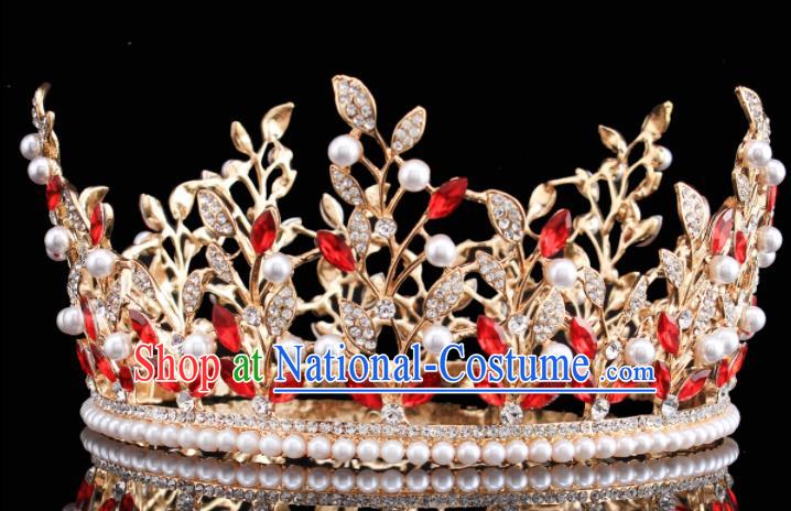 Handmade Bride Wedding Pearls Hair Jewelry Accessories Baroque Royal Crown for Women