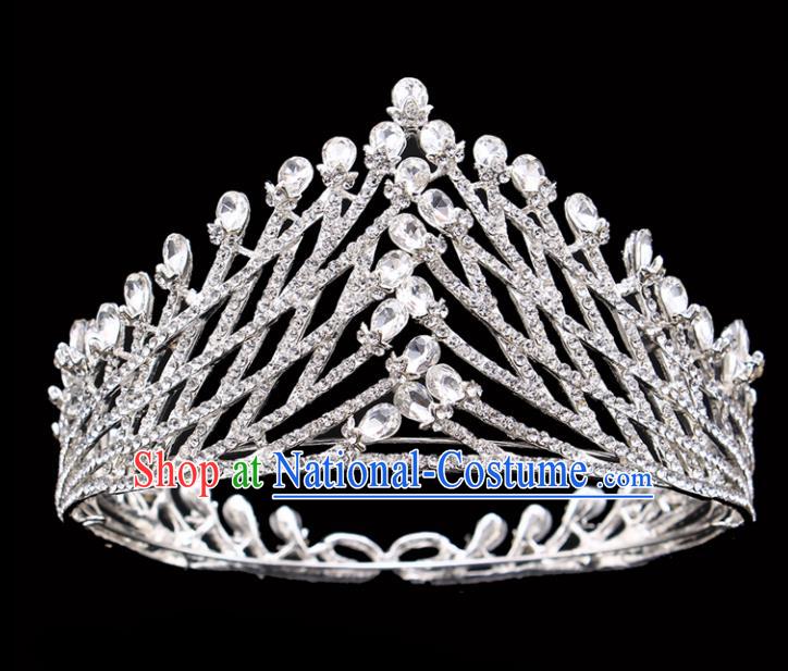 Handmade Bride Wedding Hair Jewelry Accessories Baroque Queen Crystal Argent Royal Crown for Women