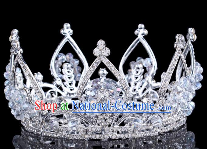 Handmade Bride Wedding Hair Jewelry Accessories Baroque Queen Crystal Beads Royal Crown for Women