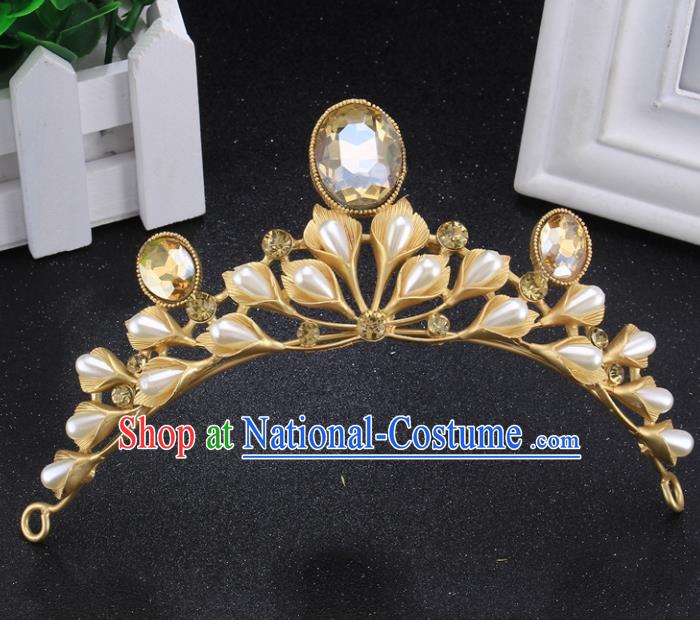 Handmade Bride Wedding Hair Jewelry Accessories Baroque Queen Crystal Pearls Golden Royal Crown for Women