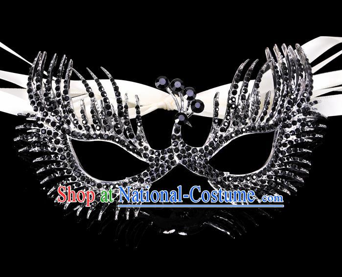 Handmade Halloween Accessories Face Mask Venice Fancy Ball Crystal Peacock Black Masks for Women