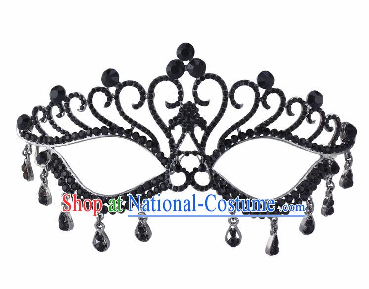 Handmade Halloween Accessories Face Mask Venice Fancy Ball Crystal Tassel Black Masks for Women