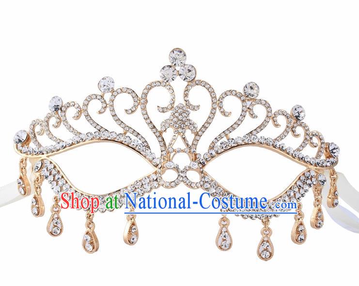 Handmade Halloween Accessories Face Mask Venice Fancy Ball Crystal Tassel Golden Masks for Women