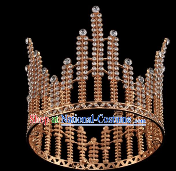 Top Grade Baroque Court Princess Crystal Golden Royal Crown Wedding Bride Hair Accessories for Women