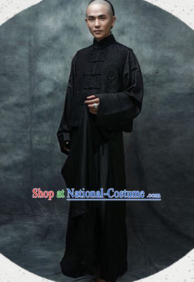 Chinese Ancient Qing Dynasty Scholar Black Costumes for Men