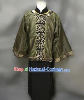 Chinese Ancient Qing Dynasty Nobility Childe Costumes Green Mandarin Jacket for Men