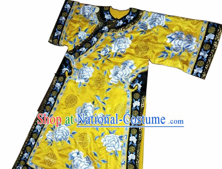 Chinese Ancient Qing Dynasty Imperial Empress Embroidered Yellow Costumes for Women