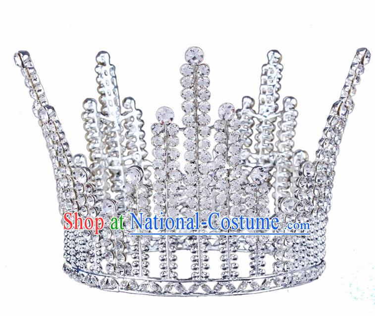 Top Grade Baroque Court Princess Crystal Argent Royal Crown Wedding Bride Hair Accessories for Women