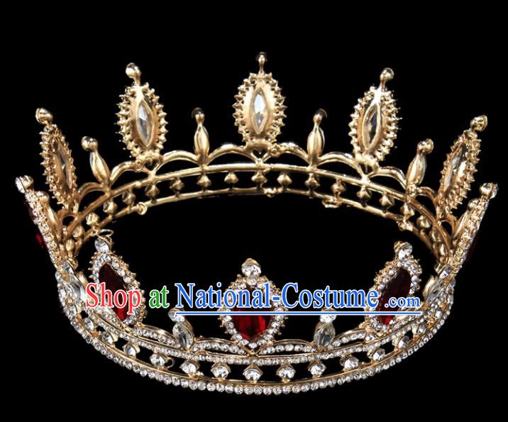 Top Grade Baroque Court Princess Red Crystal Royal Crown Wedding Bride Hair Accessories for Women