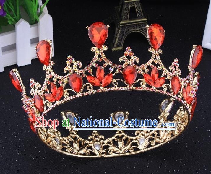 Top Grade Baroque Court Princess Red Round Royal Crown Wedding Bride Hair Accessories for Women