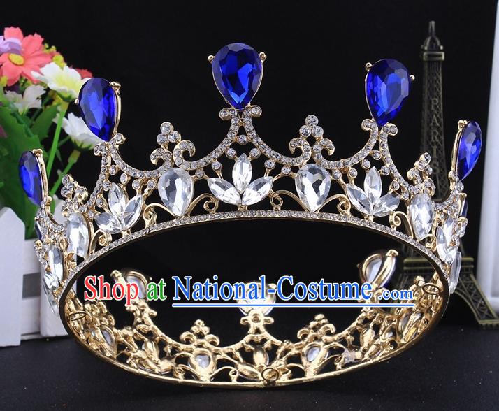 Top Grade Baroque Court Princess Round Crystal Royal Crown Wedding Bride Hair Accessories for Women