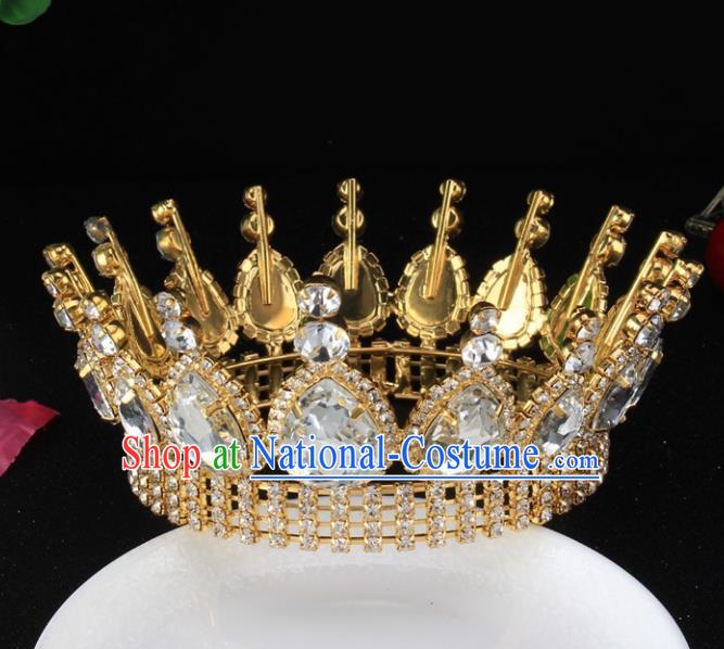 Top Grade Bride Wedding Hair Jewelry Accessories Baroque Court Queen Round Golden Royal Crown for Women