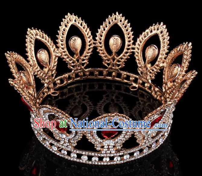 Top Grade Bride Wedding Hair Jewelry Accessories Baroque Red Crystal Round Royal Crown for Women