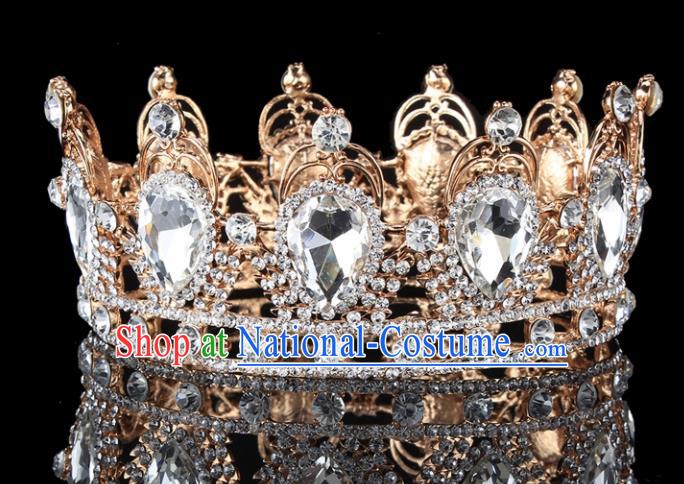 Handmade Bride Wedding Hair Jewelry Accessories Baroque Crystal Round Royal Crown for Women