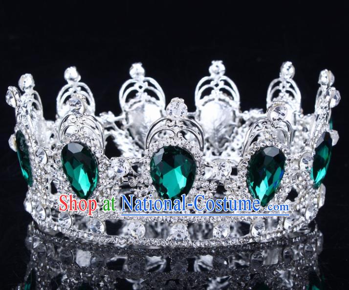 Handmade Bride Wedding Hair Jewelry Accessories Baroque Green Crystal Round Royal Crown for Women