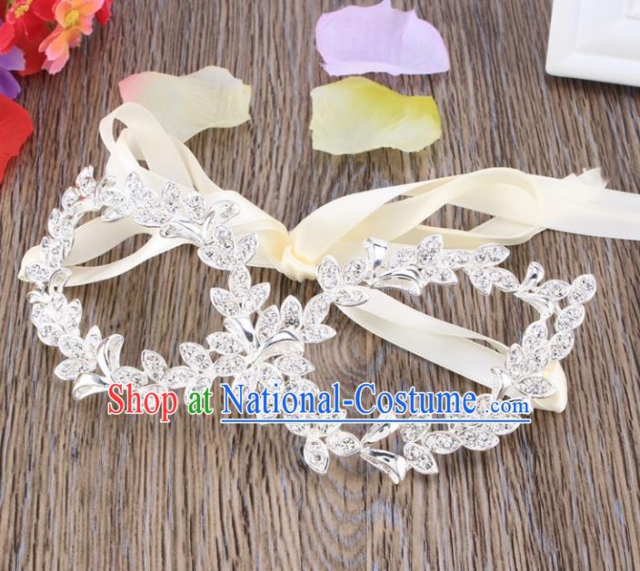 Handmade Halloween Accessories Venice Fancy Ball White Leaf Crystal Masks for Women