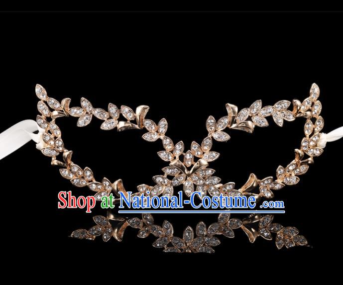 Handmade Halloween Accessories Venice Fancy Ball Golden Leaf Crystal Masks for Women