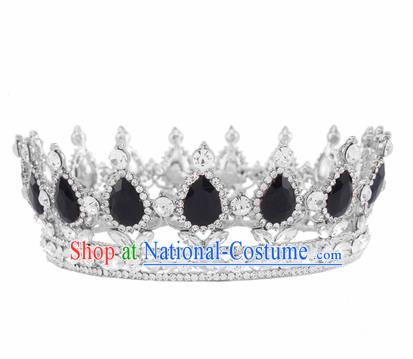 Handmade Bride Wedding Hair Jewelry Accessories Baroque Queen Black Crystal Royal Crown for Women