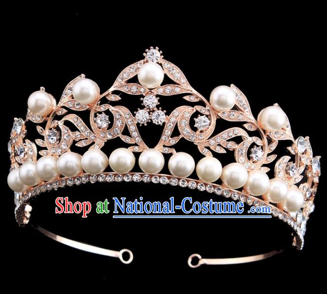 Handmade Bride Wedding Hair Jewelry Accessories Baroque Pearls Royal Crown for Women