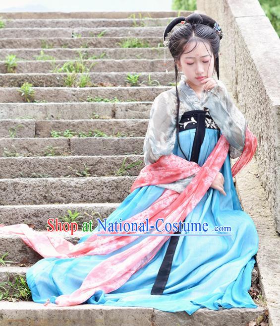 Ancient Chinese Tang Dynasty Courtesan Hanfu Dress Palace Princess Embroidered Costumes for Women