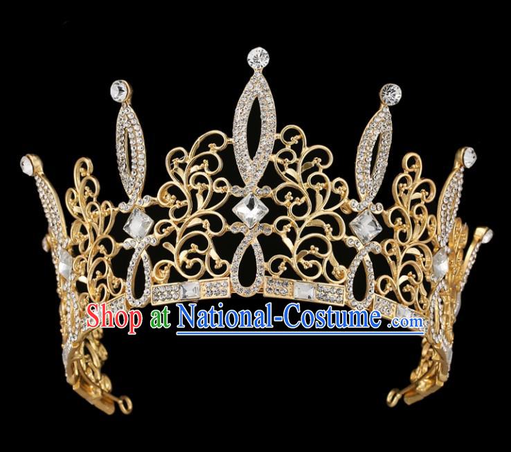 Handmade Bride Wedding Hair Jewelry Accessories Baroque Golden Crystal Royal Crown for Women