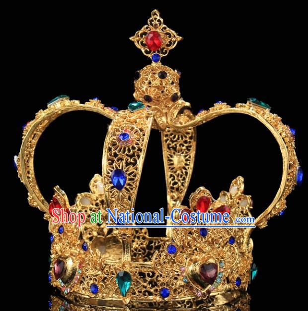 Handmade Bride Wedding Hair Jewelry Accessories Baroque Queen Colorful Crystal Royal Crown for Women