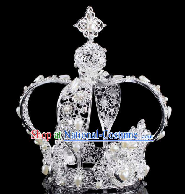 Handmade Bride Wedding Hair Jewelry Accessories Baroque Queen White Royal Crown for Women