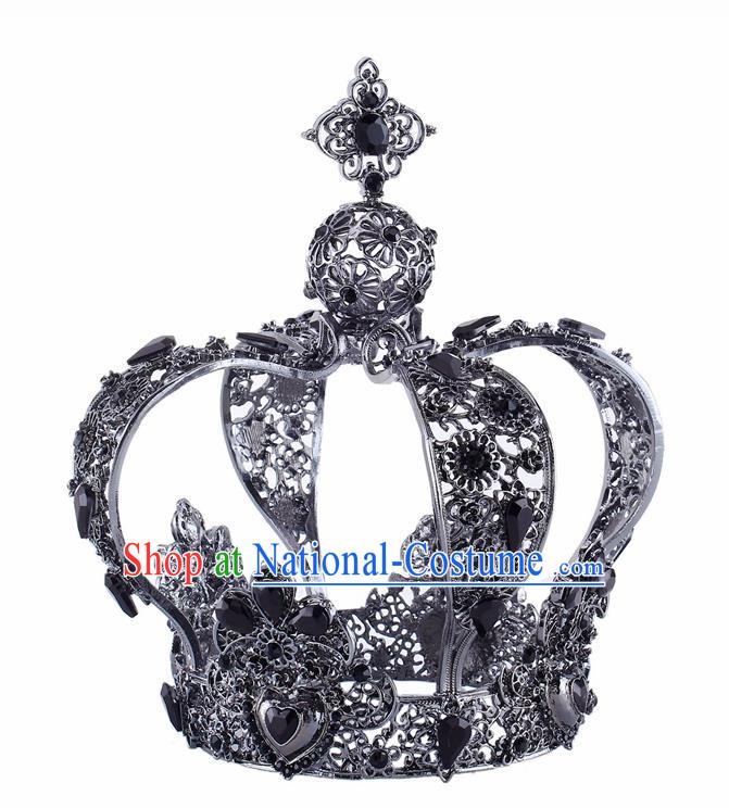 Handmade Bride Wedding Hair Jewelry Accessories Baroque Queen Black Royal Crown for Women