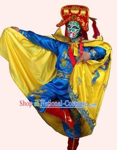 Chinese Traditional Beijing Opera Costumes Sichuan Opera Changing Faces Embroidered Yellow Cloak for Men