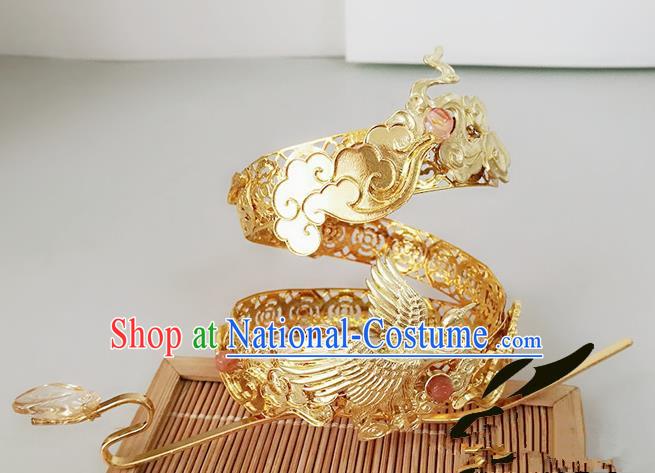 Chinese Ancient Hair Accessories Prince Golden Hairdo Crown Hairpins for Men